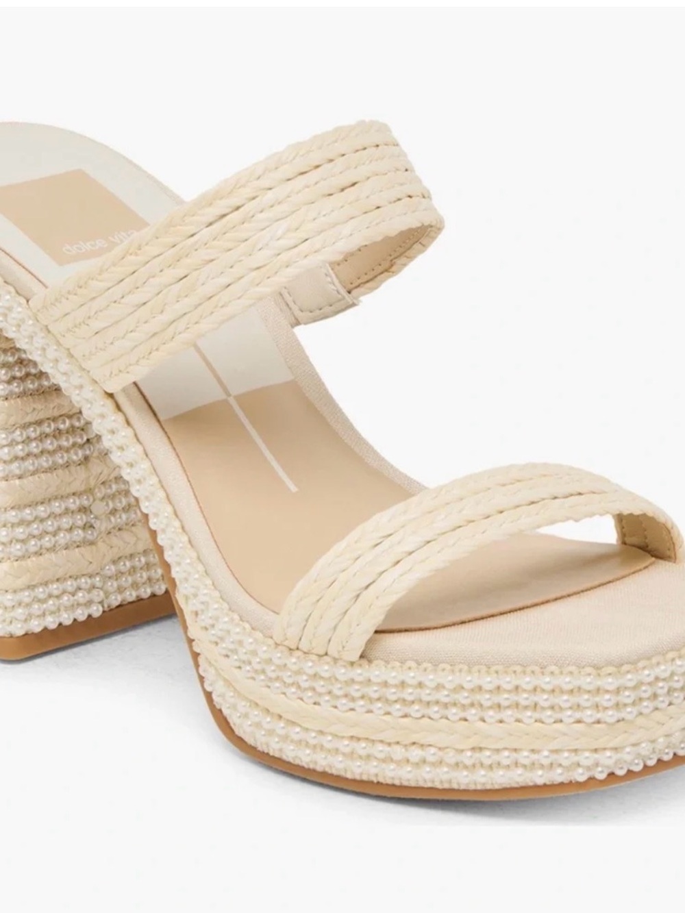 Dolce Vita Cream Alani Pearl-Embellished Platform Braided Straps Sandal Size 10